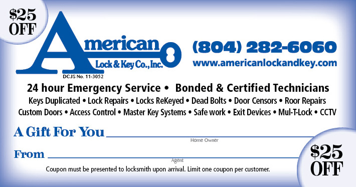 American Lock And Key $25 off Locksmith Coupon
